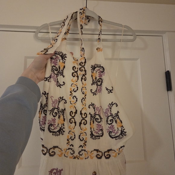 NWT Anthropologie Embroidered Halter Maxi Dress Size 12 In Ivory - Picture 7 of 14